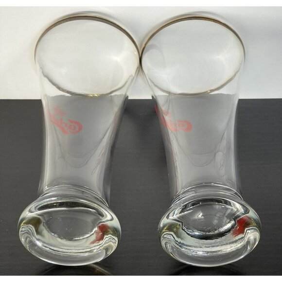 Vintage Danish Carlsberg Red Logo 16 oz Gold Rim  Beer Glasses Denmark set of 2 - Picture 4 of 6